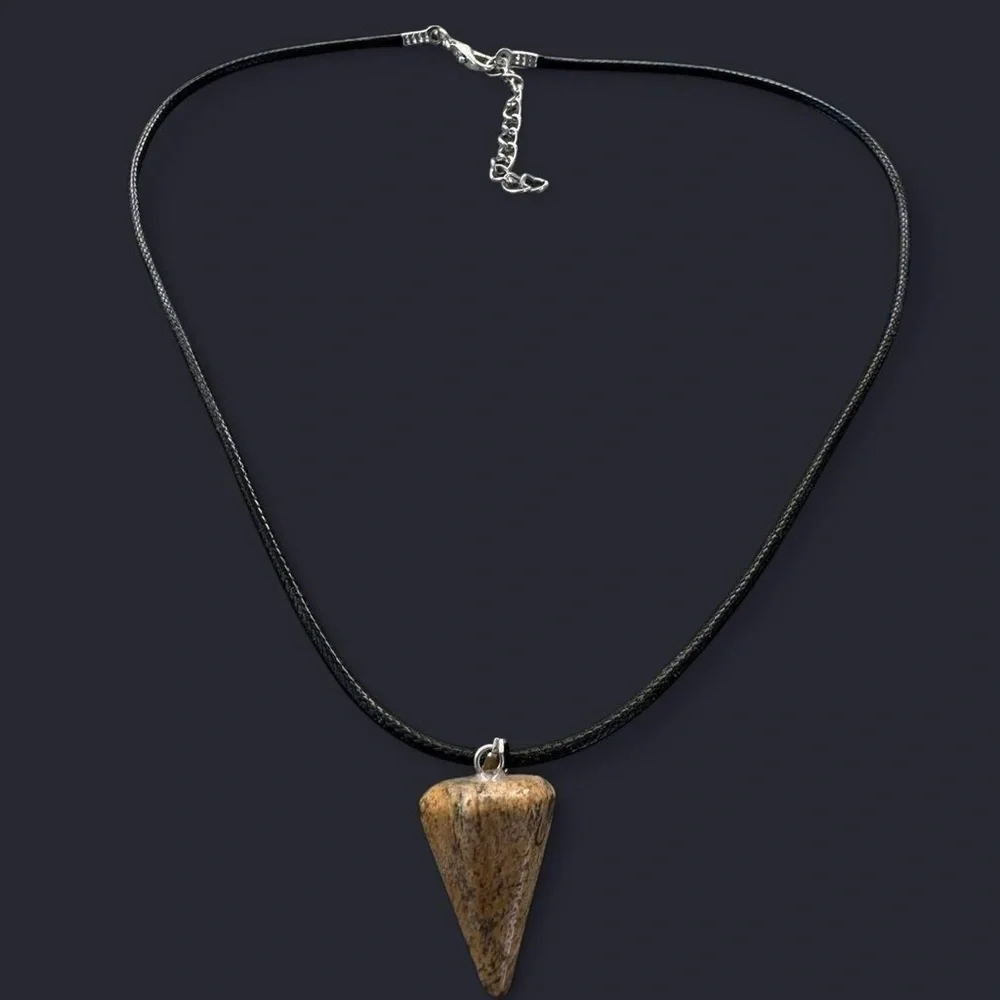 Picture Jasper Pyramid Pendant Necklace